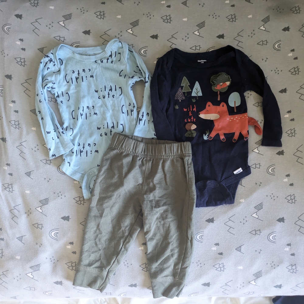 🦊 Gerber Forest Woodland Fox Light Navy Blue & Olive Green Baby Set